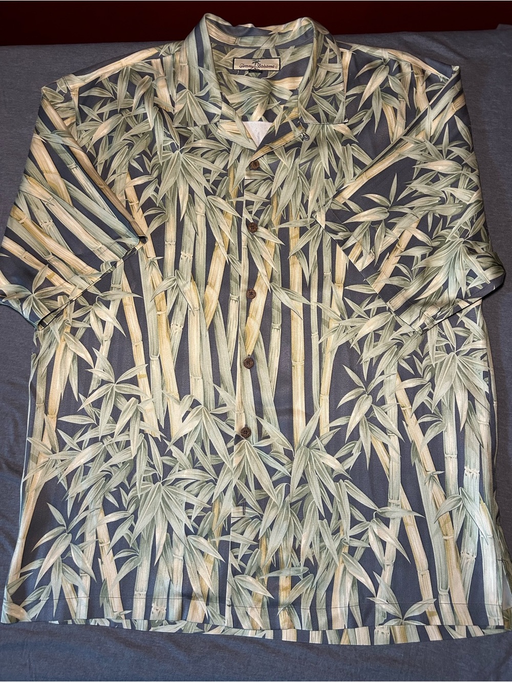 Tommy Bahama 100% Silk Bamboo Print Short-Sleeve Shirt Jacket - Green and Tan